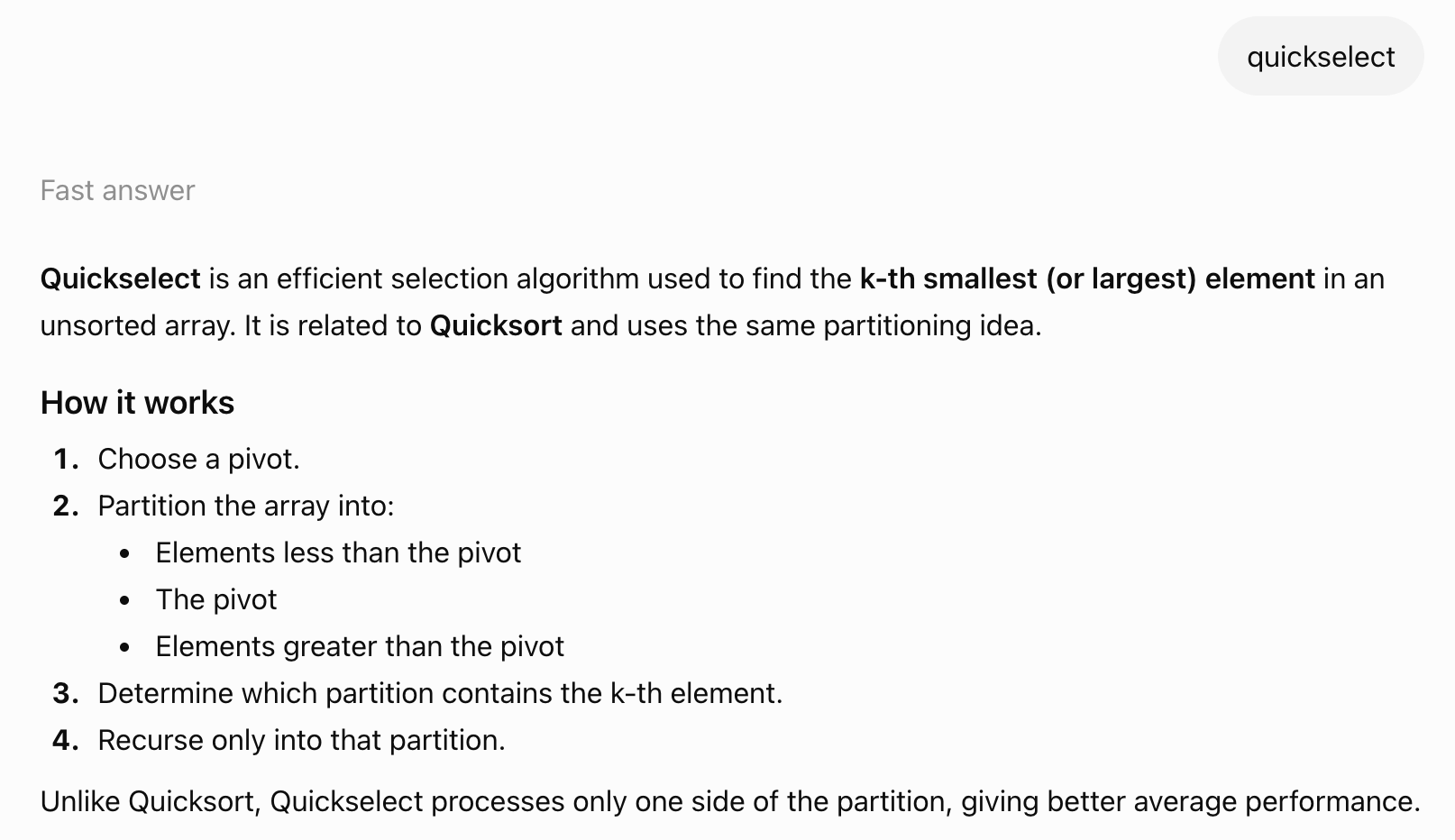 A Fast answer for the query "quickselect"