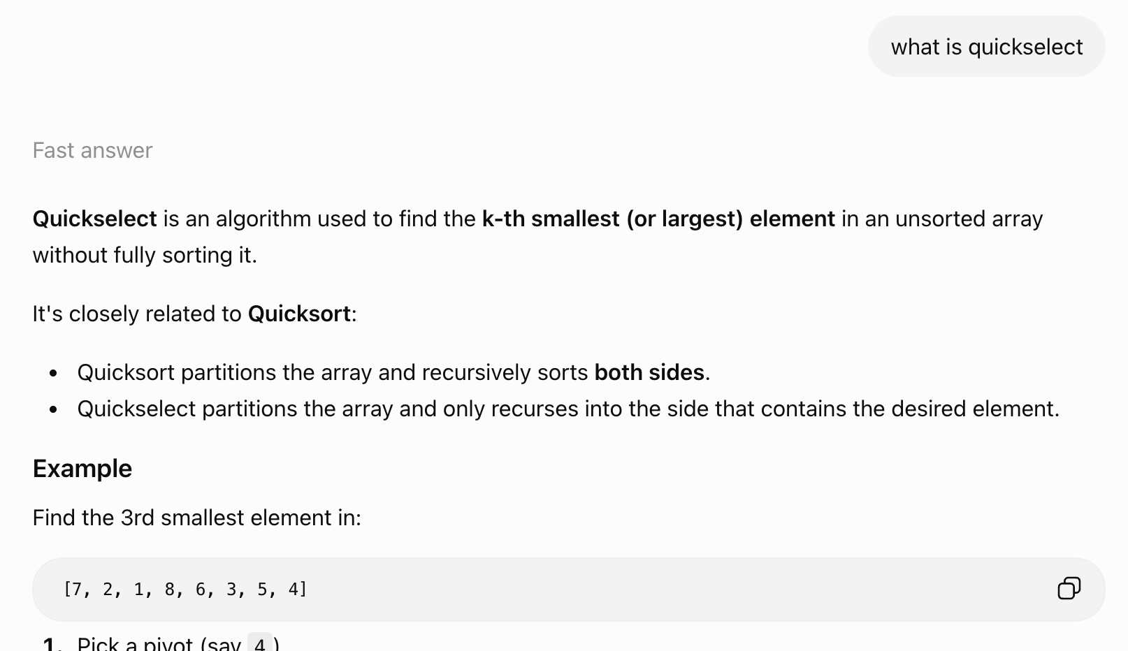 A different Fast answer for what is quickselect